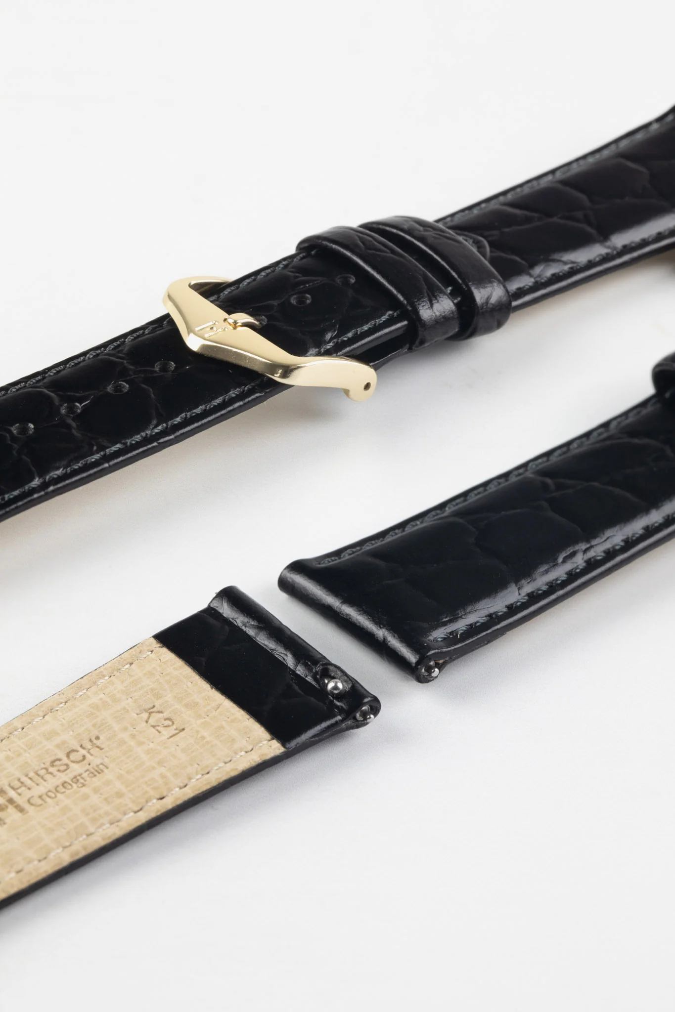 Hirsch CROCOGRAIN Crocodile Embossed Leather Watch Strap in BLACK - Image 8