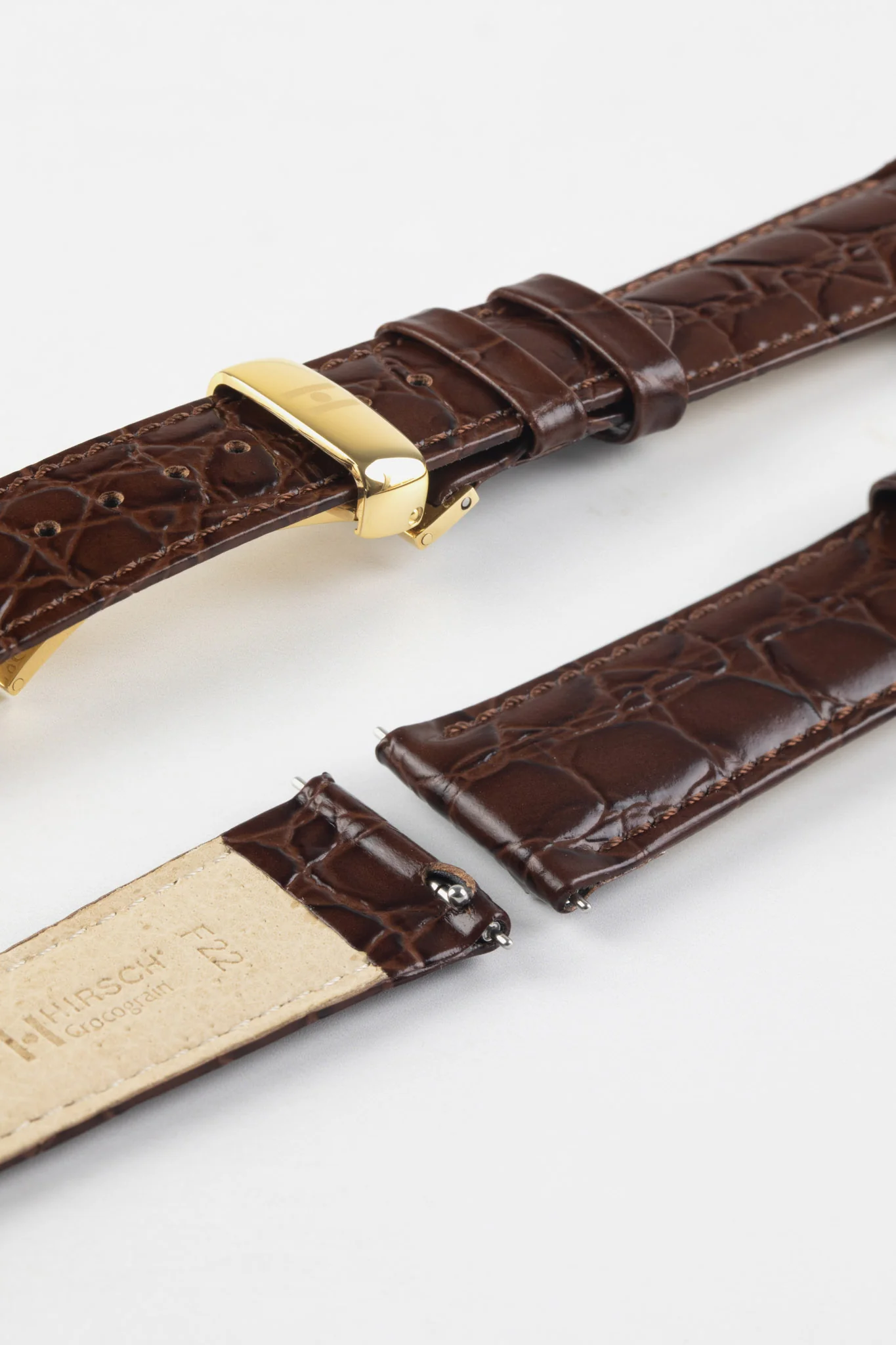 Hirsch CROCOGRAIN Crocodile Embossed Leather Watch Strap in BROWN - Image 10