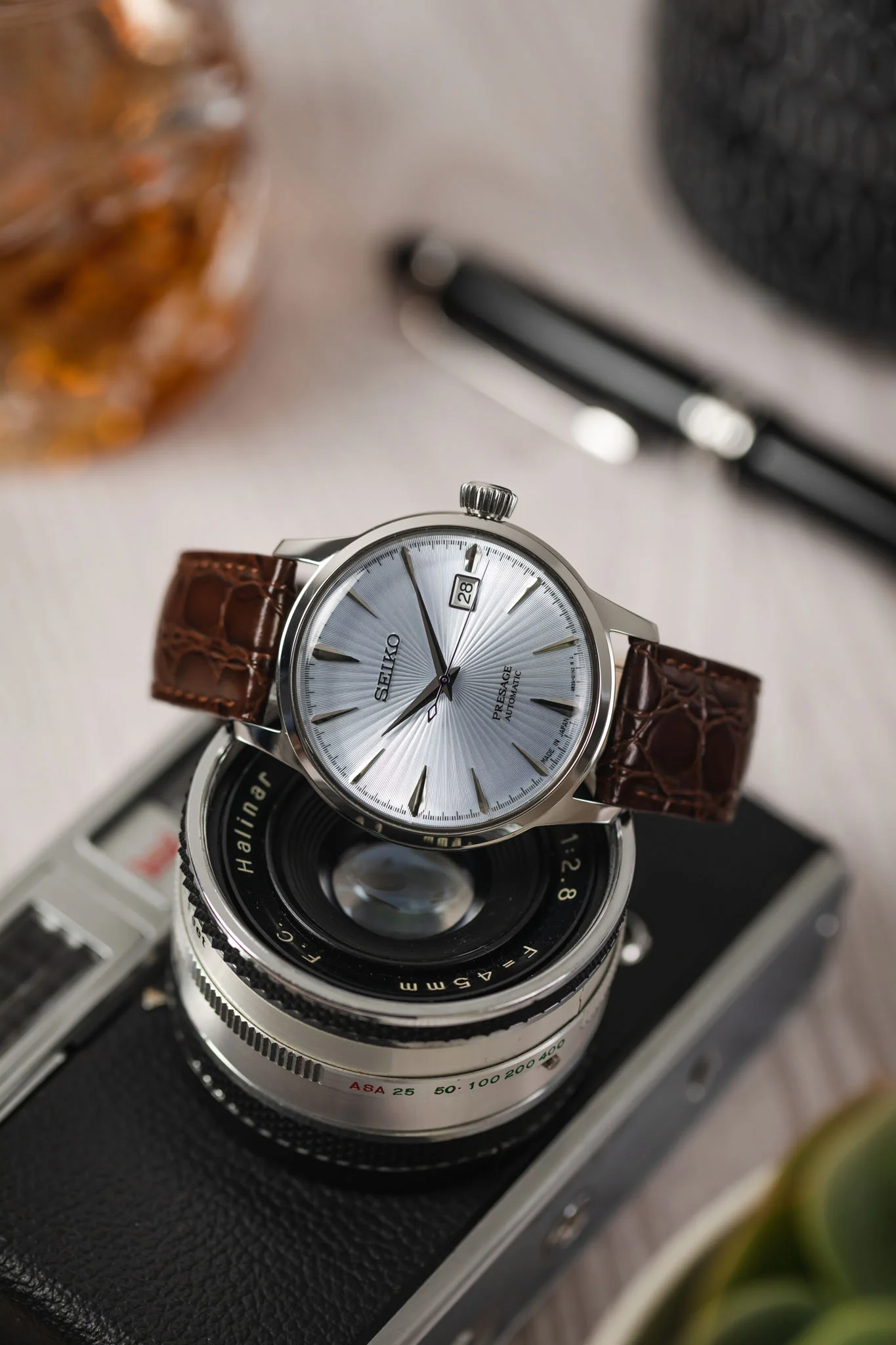 Hirsch CROCOGRAIN Crocodile Embossed Leather Watch Strap in BROWN - Image 4