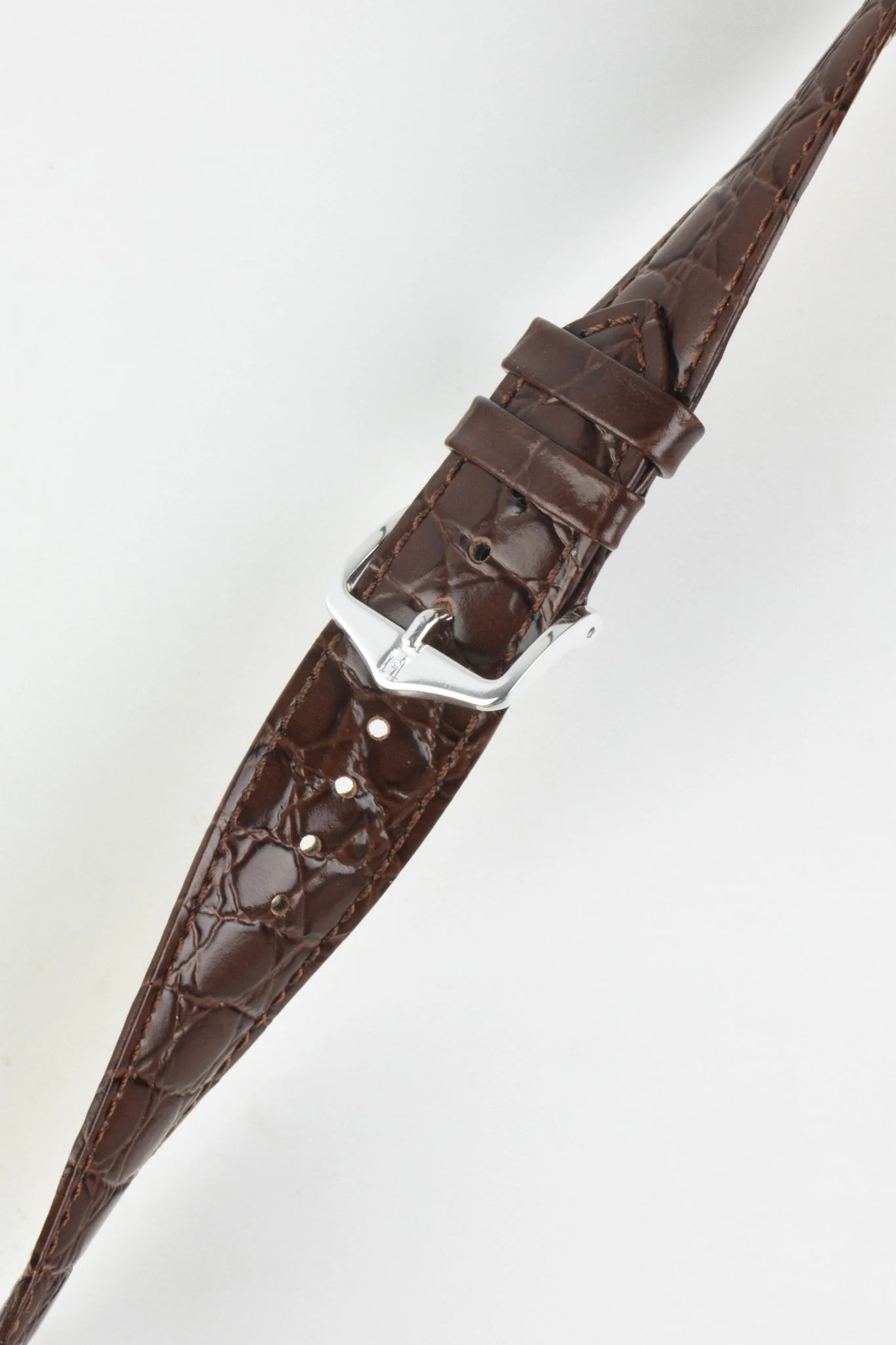 Hirsch CROCOGRAIN Crocodile Embossed Leather Watch Strap in BROWN - Image 5