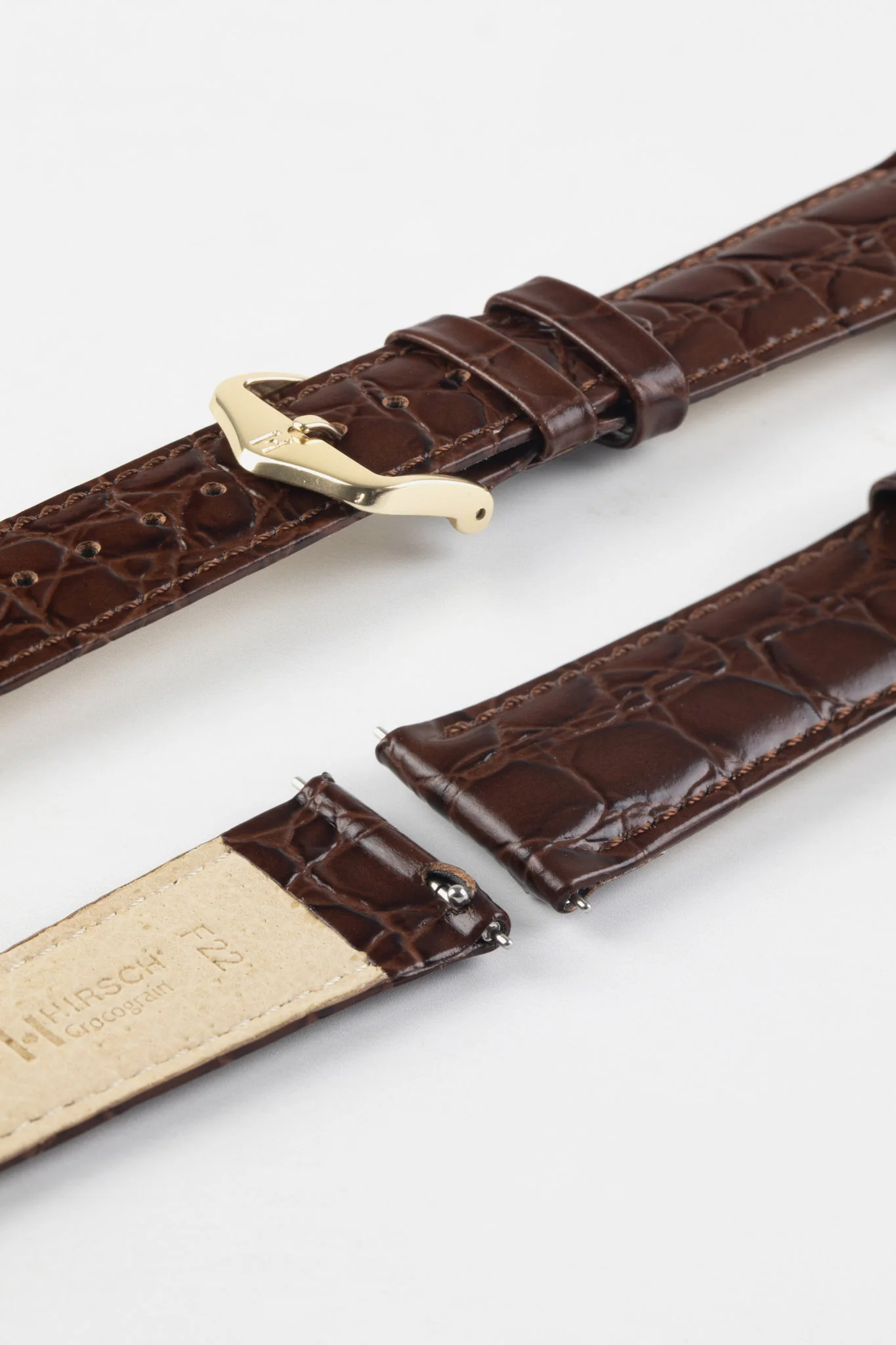 Hirsch CROCOGRAIN Crocodile Embossed Leather Watch Strap in BROWN - Image 8