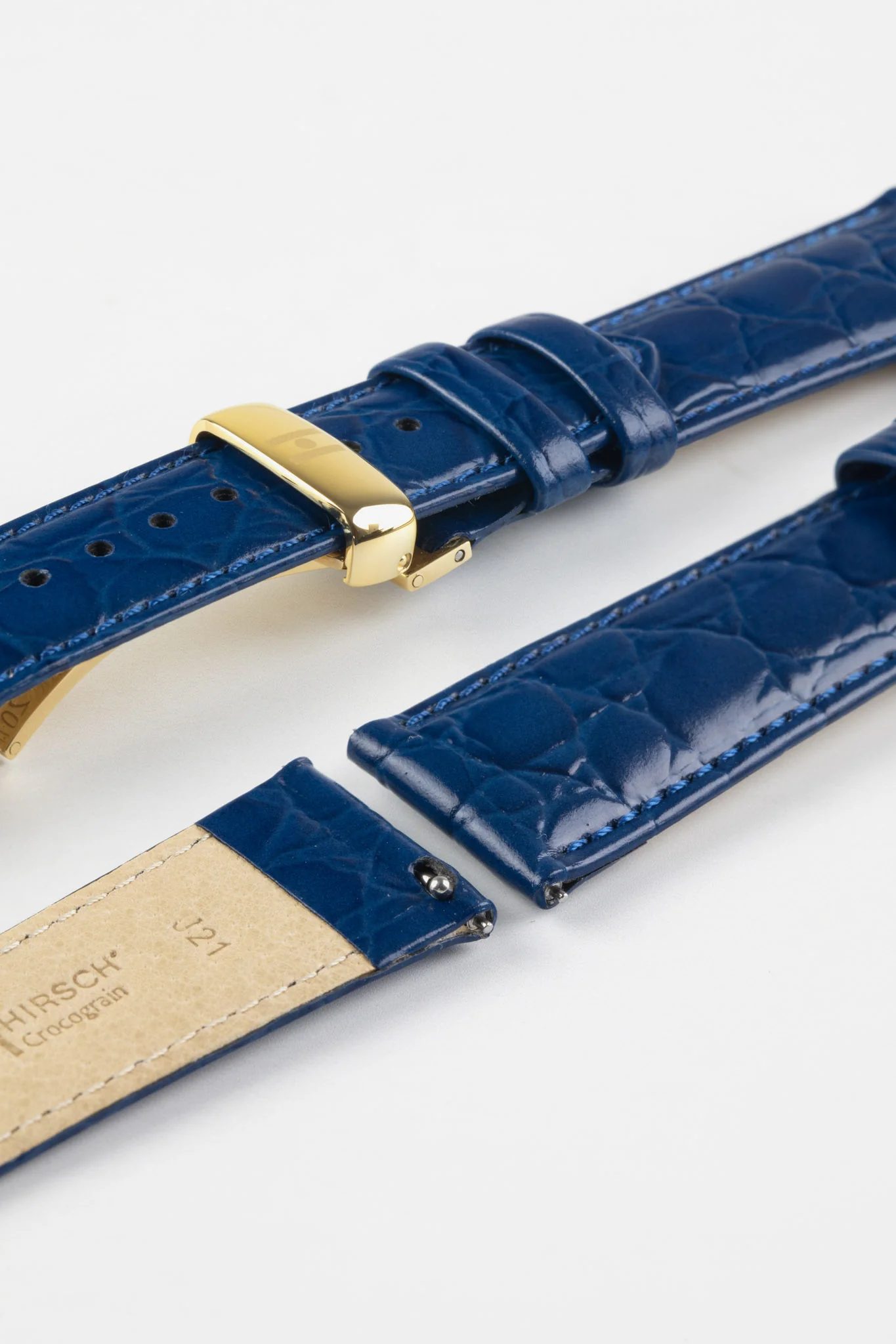 Hirsch CROCOGRAIN Crocodile Embossed Leather Watch Strap in MIDNIGHT BLUE - Image 10