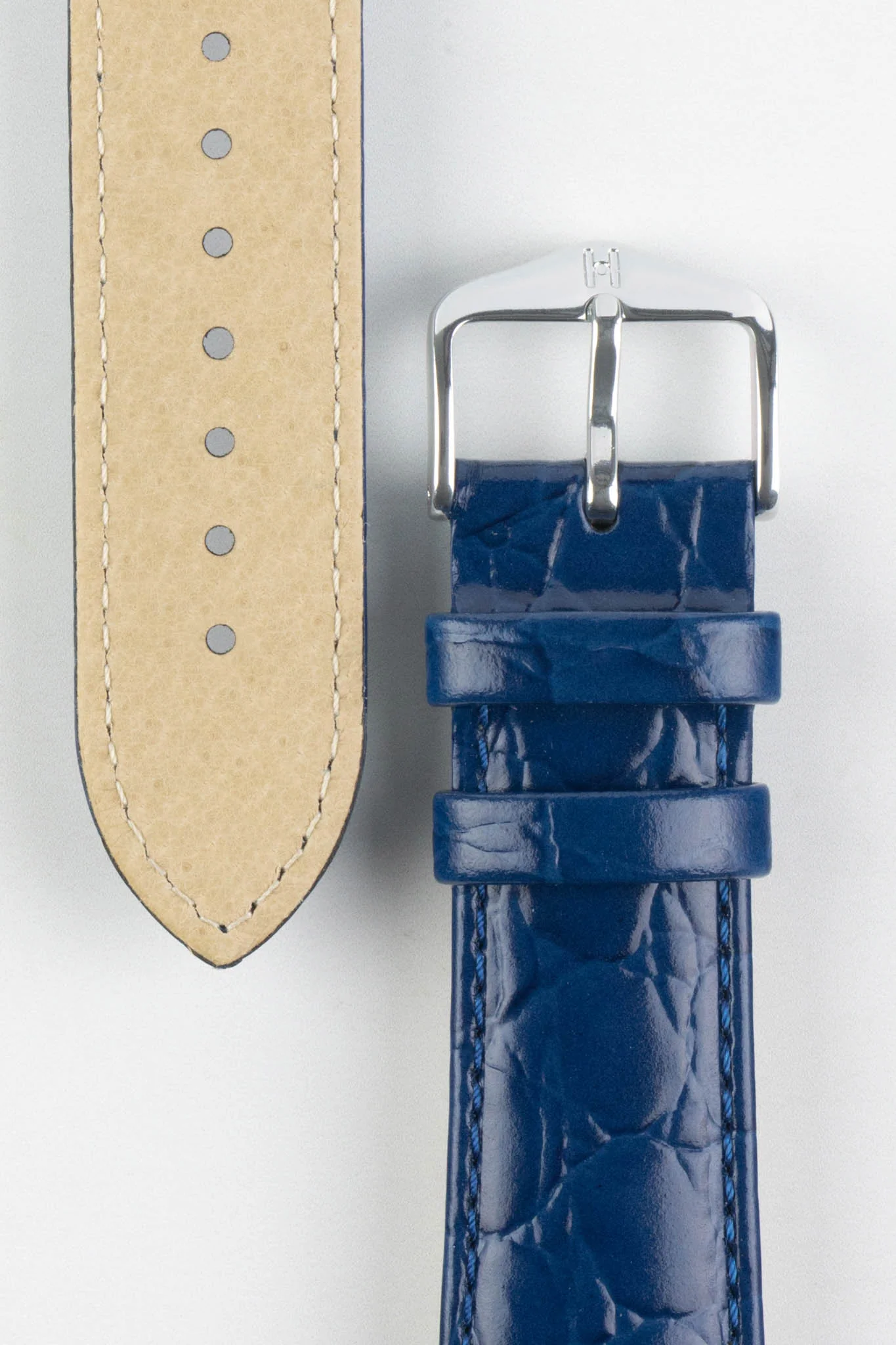 Hirsch CROCOGRAIN Crocodile Embossed Leather Watch Strap in MIDNIGHT BLUE - Image 3