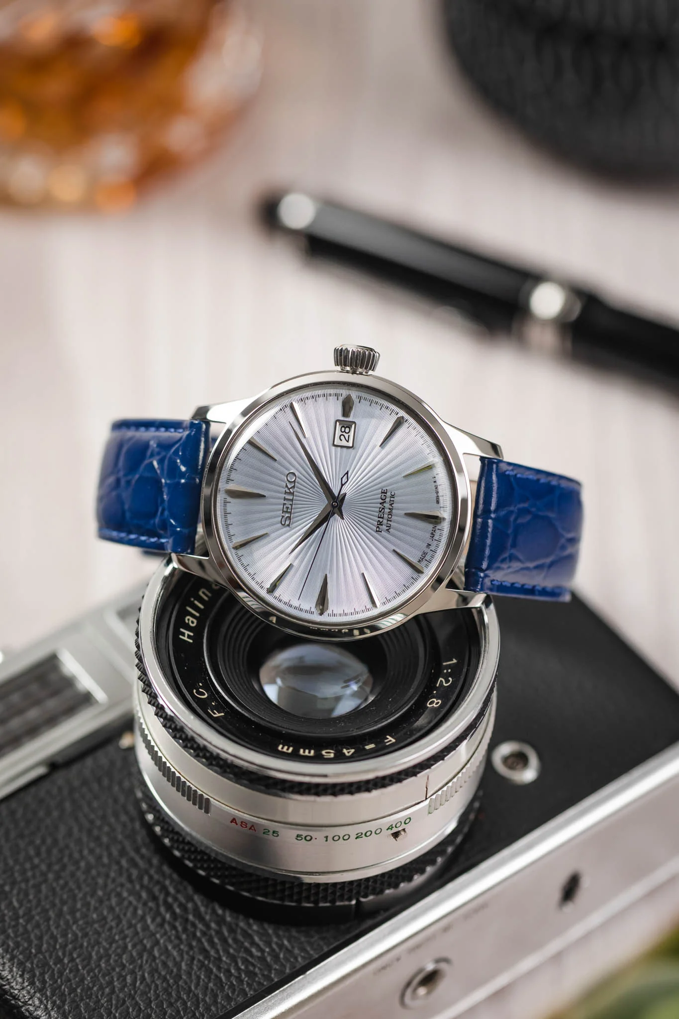 Hirsch CROCOGRAIN Crocodile Embossed Leather Watch Strap in MIDNIGHT BLUE - Image 4