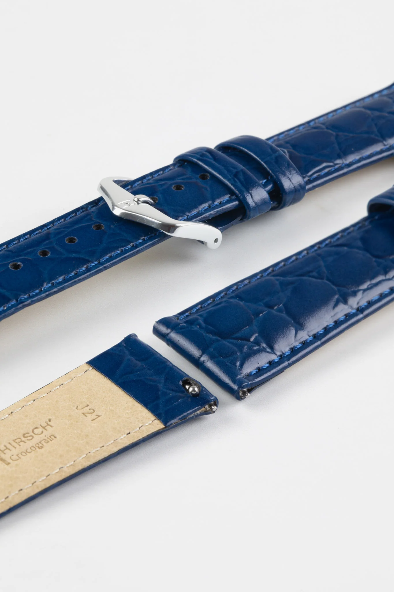 Hirsch CROCOGRAIN Crocodile Embossed Leather Watch Strap in MIDNIGHT BLUE - Image 7