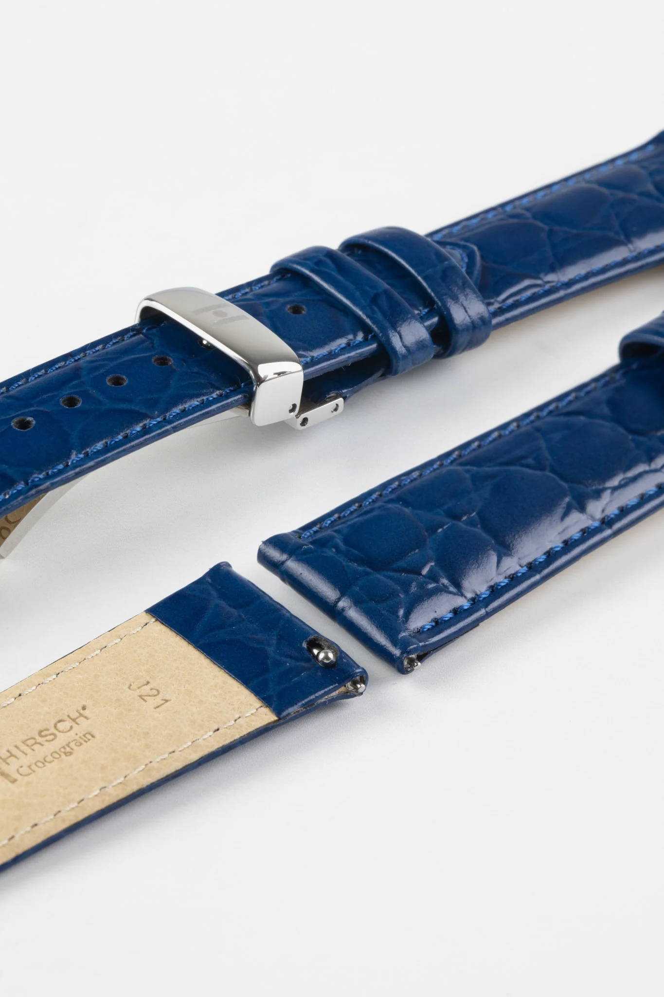 Hirsch CROCOGRAIN Crocodile Embossed Leather Watch Strap in MIDNIGHT BLUE - Image 9