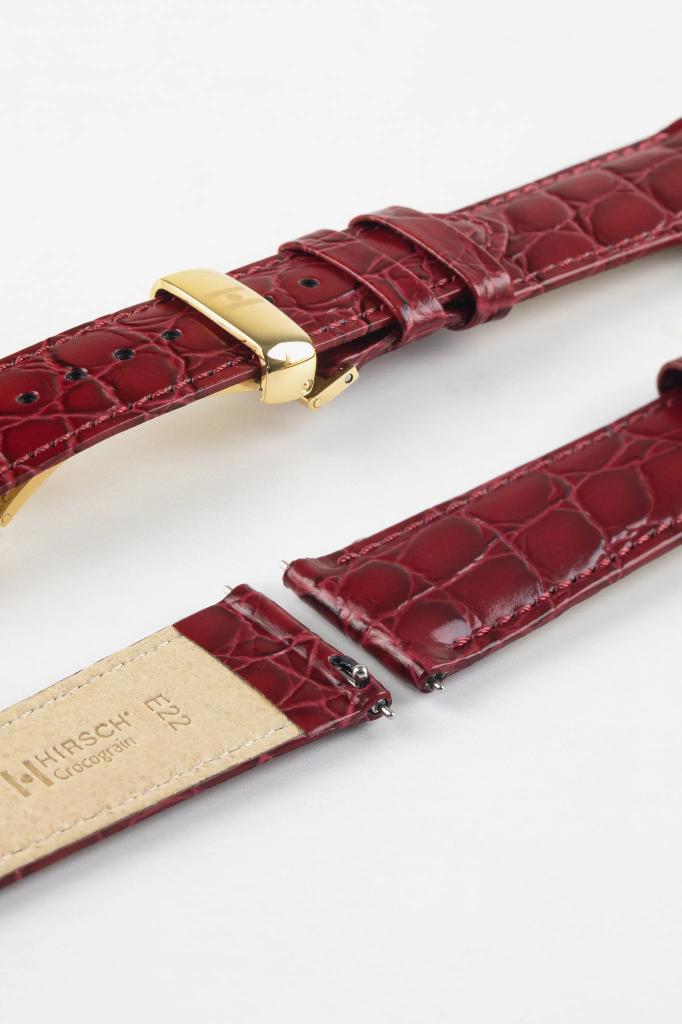 Hirsch CROCOGRAIN Crocodile Embossed Leather Watch Strap in BURGUNDY - Image 10