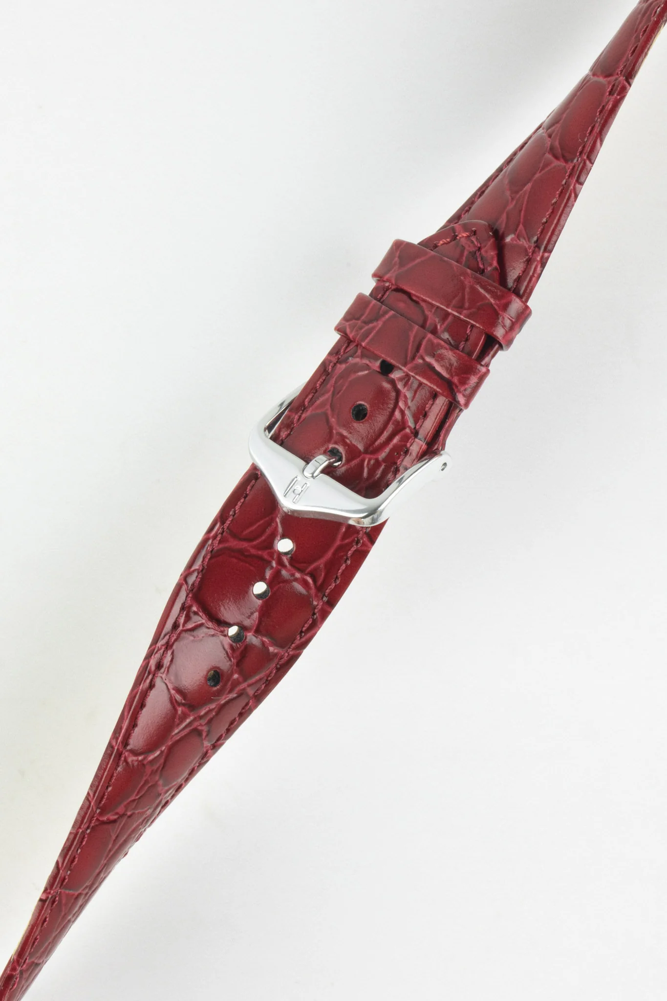 Hirsch CROCOGRAIN Crocodile Embossed Leather Watch Strap in BURGUNDY - Image 5