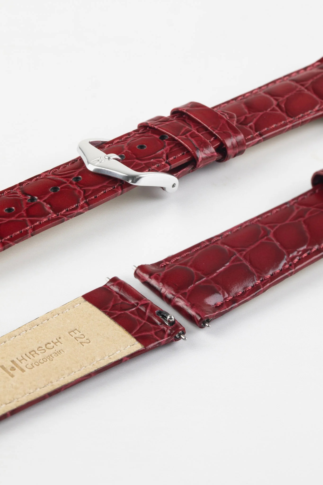 Hirsch CROCOGRAIN Crocodile Embossed Leather Watch Strap in BURGUNDY - Image 7