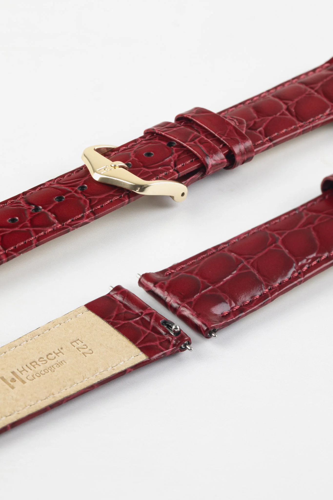 Hirsch CROCOGRAIN Crocodile Embossed Leather Watch Strap in BURGUNDY - Image 8