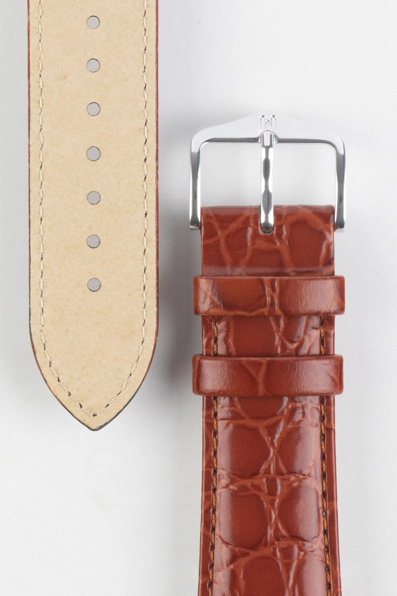 Hirsch CROCOGRAIN Crocodile Embossed Leather Watch Strap in GOLD BROWN - Image 3
