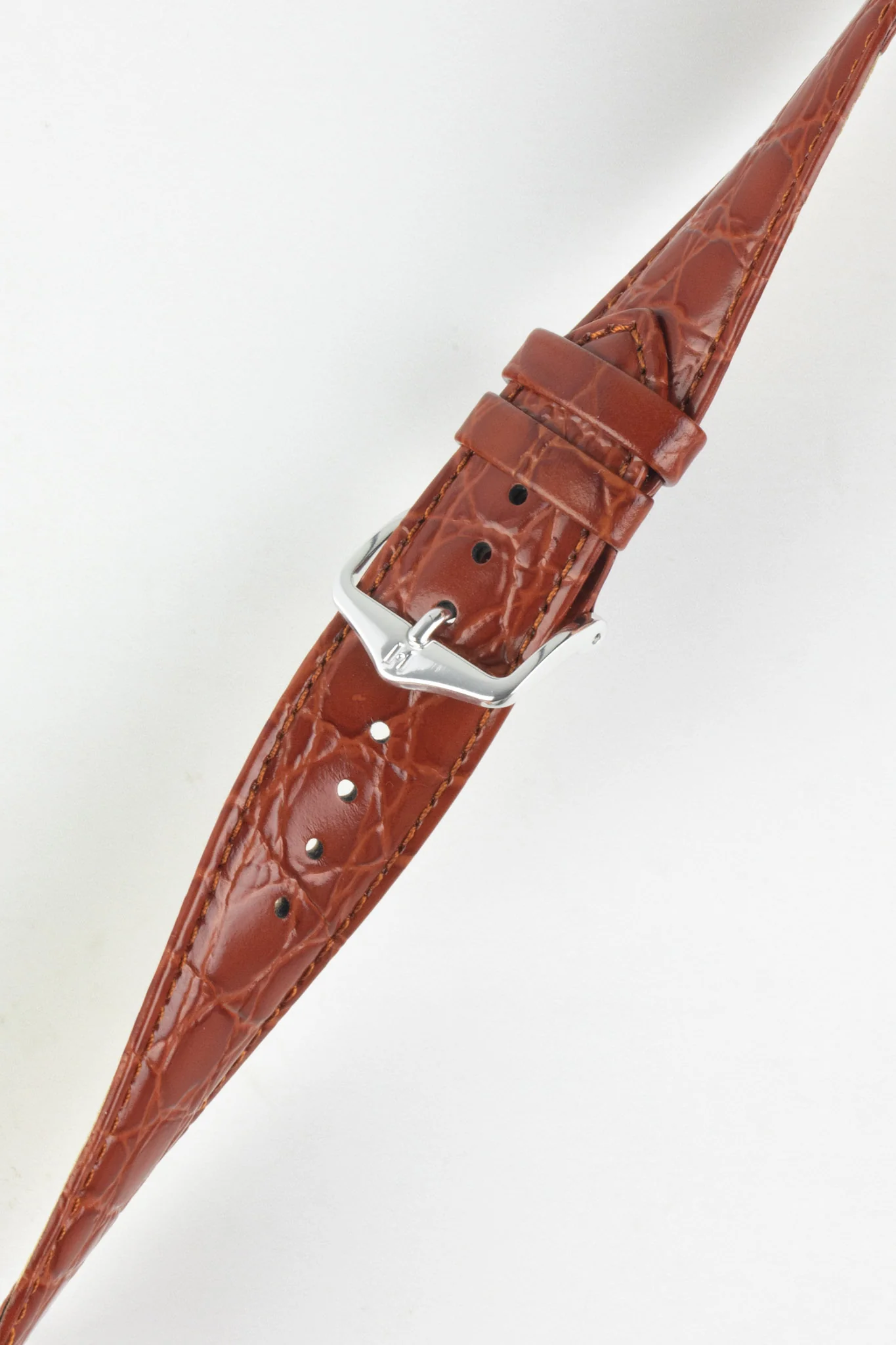 Hirsch CROCOGRAIN Crocodile Embossed Leather Watch Strap in GOLD BROWN - Image 5