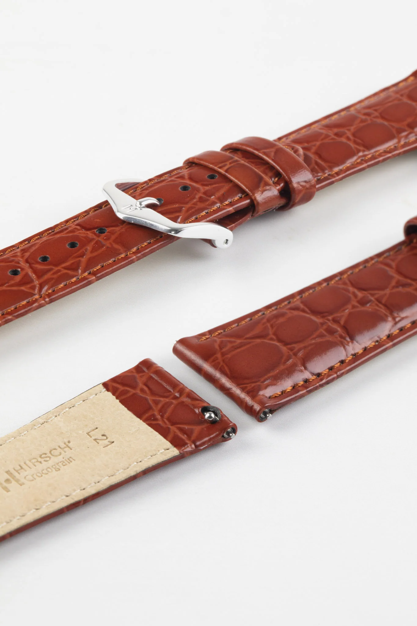 Hirsch CROCOGRAIN Crocodile Embossed Leather Watch Strap in GOLD BROWN - Image 7
