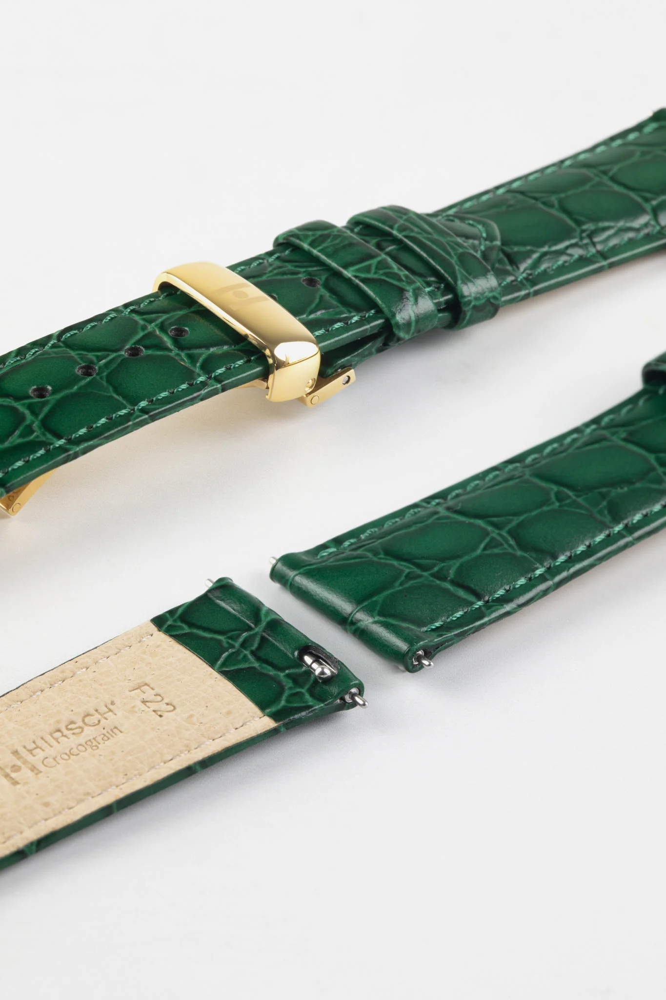 Hirsch CROCOGRAIN Crocodile Embossed Leather Watch Strap in GREEN - Image 10