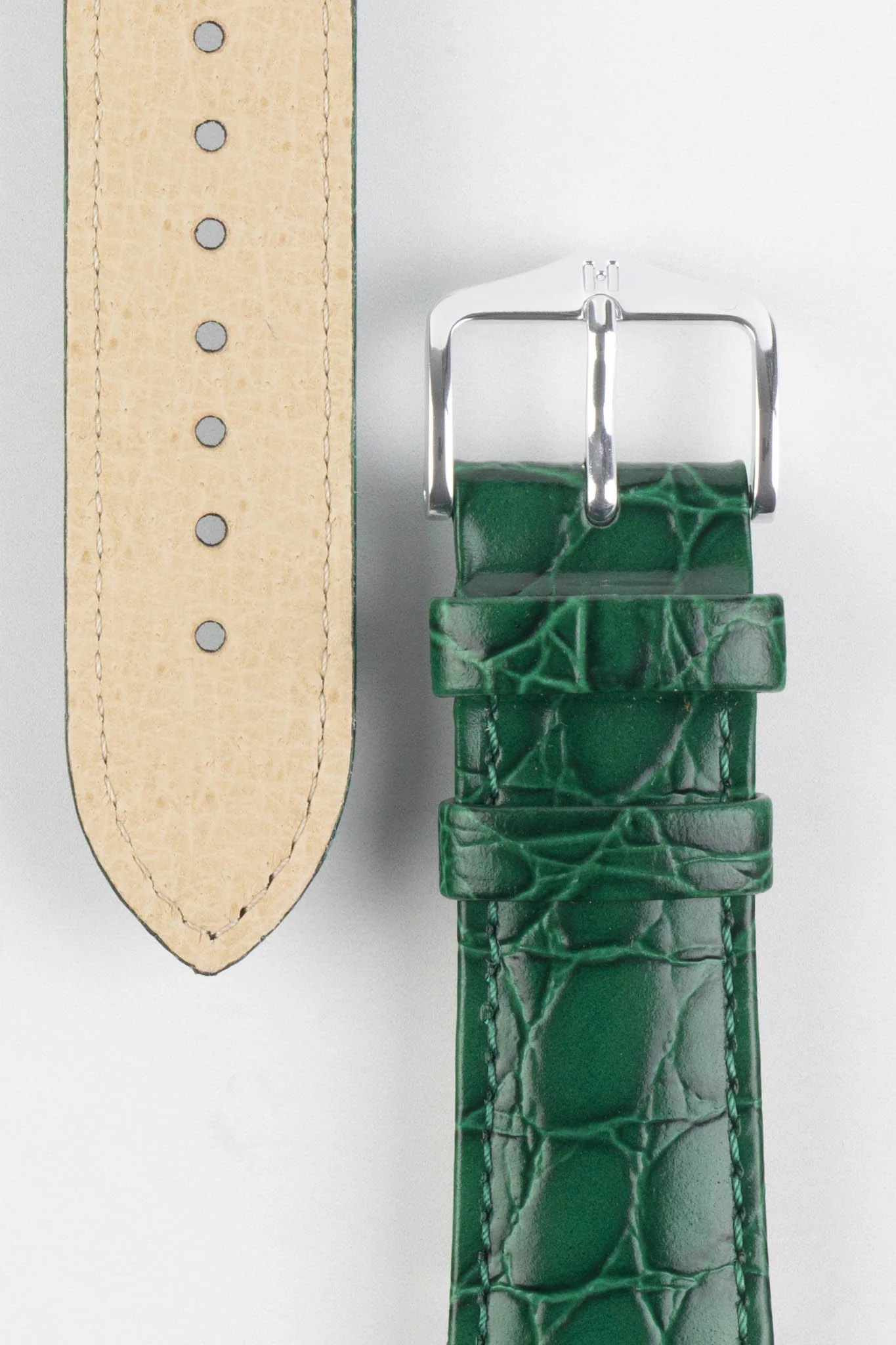 Hirsch CROCOGRAIN Crocodile Embossed Leather Watch Strap in GREEN - Image 3