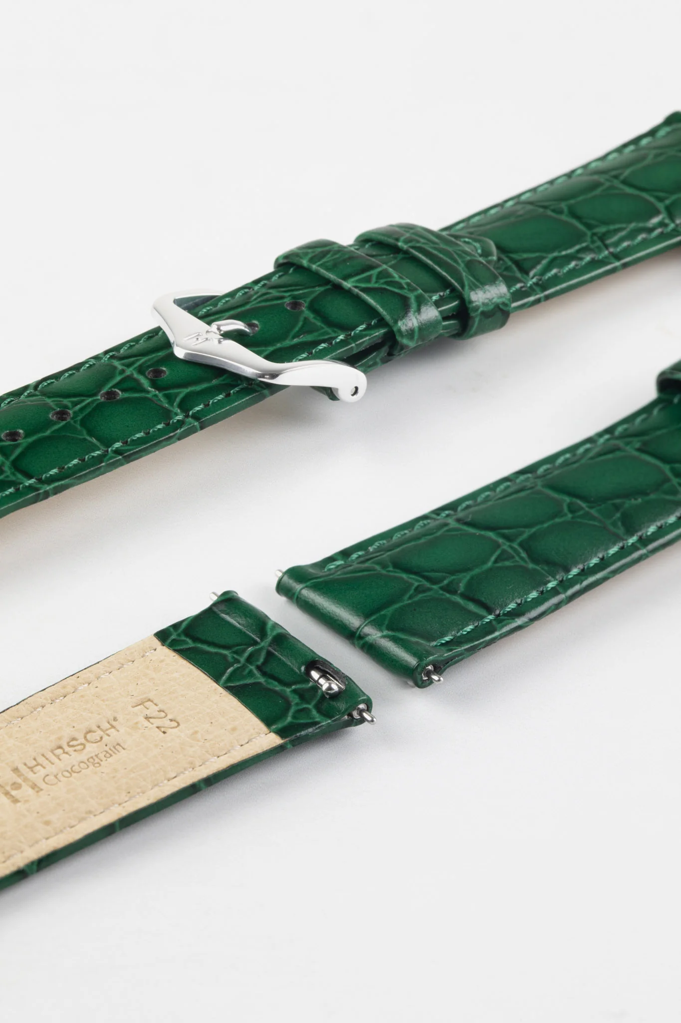 Hirsch CROCOGRAIN Crocodile Embossed Leather Watch Strap in GREEN - Image 7