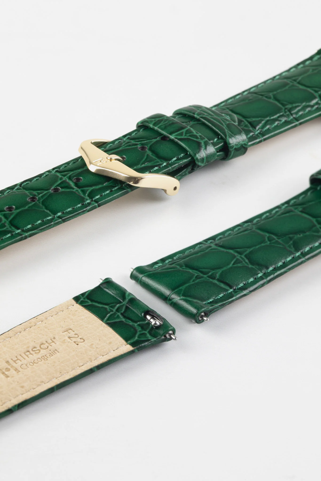Hirsch CROCOGRAIN Crocodile Embossed Leather Watch Strap in GREEN - Image 8
