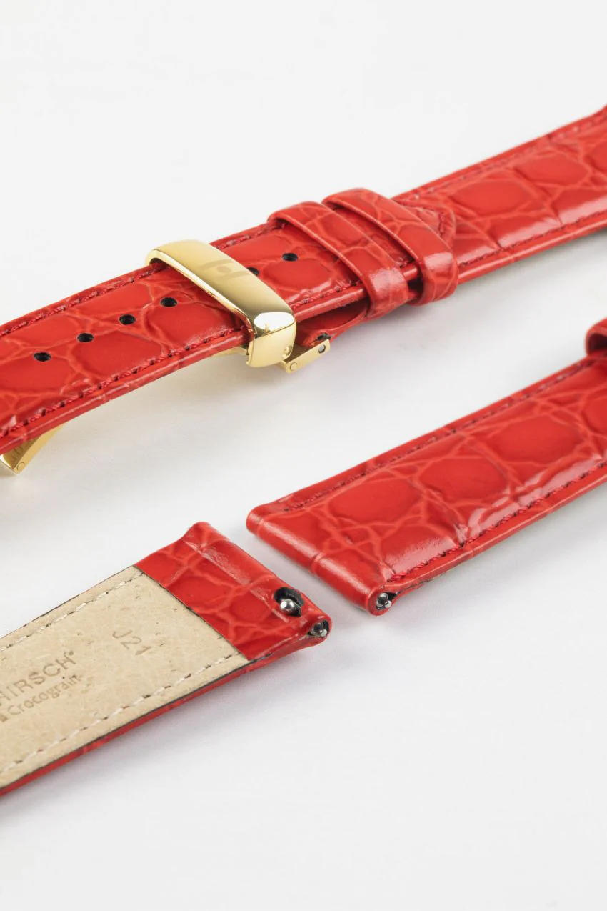 Hirsch CROCOGRAIN Crocodile Embossed Leather Watch Strap in RED - Image 10