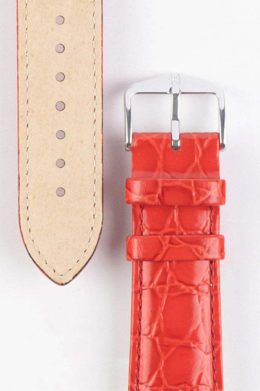 Hirsch CROCOGRAIN Crocodile Embossed Leather Watch Strap in RED - Image 3