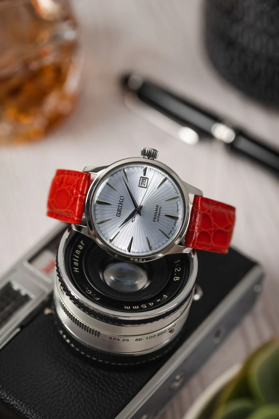 Hirsch CROCOGRAIN Crocodile Embossed Leather Watch Strap in RED - Image 4