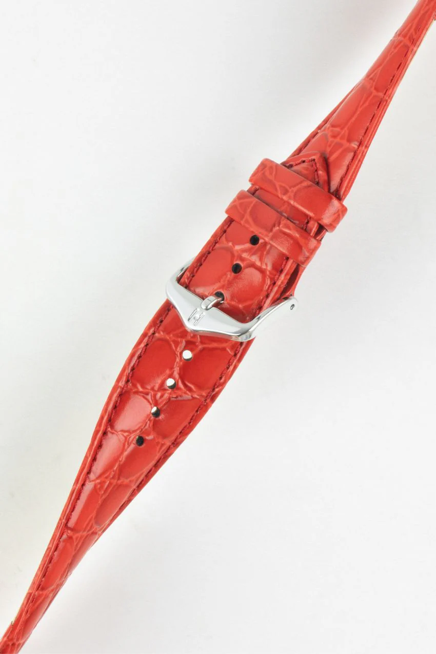Hirsch CROCOGRAIN Crocodile Embossed Leather Watch Strap in RED - Image 5