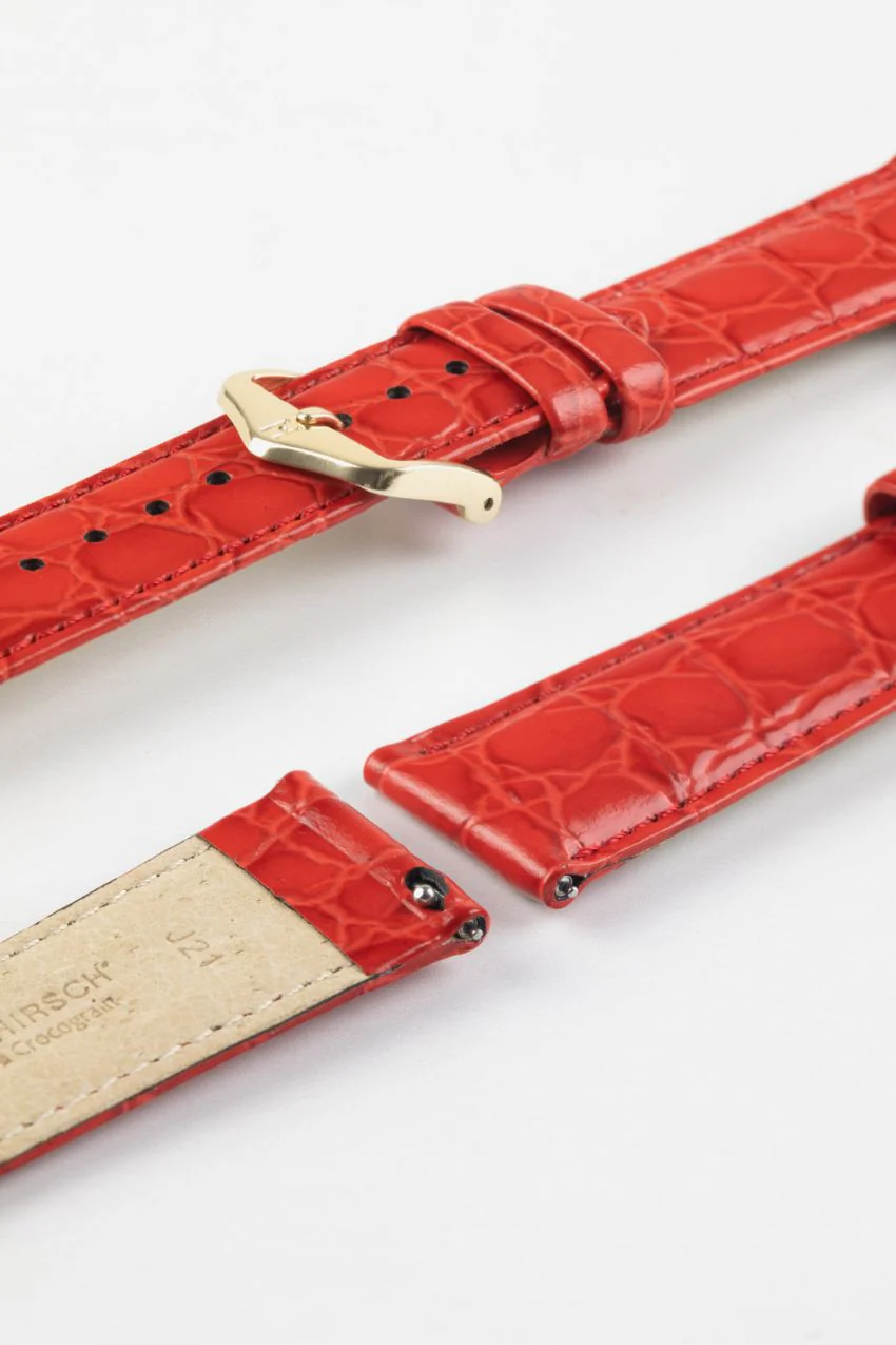 Hirsch CROCOGRAIN Crocodile Embossed Leather Watch Strap in RED - Image 8