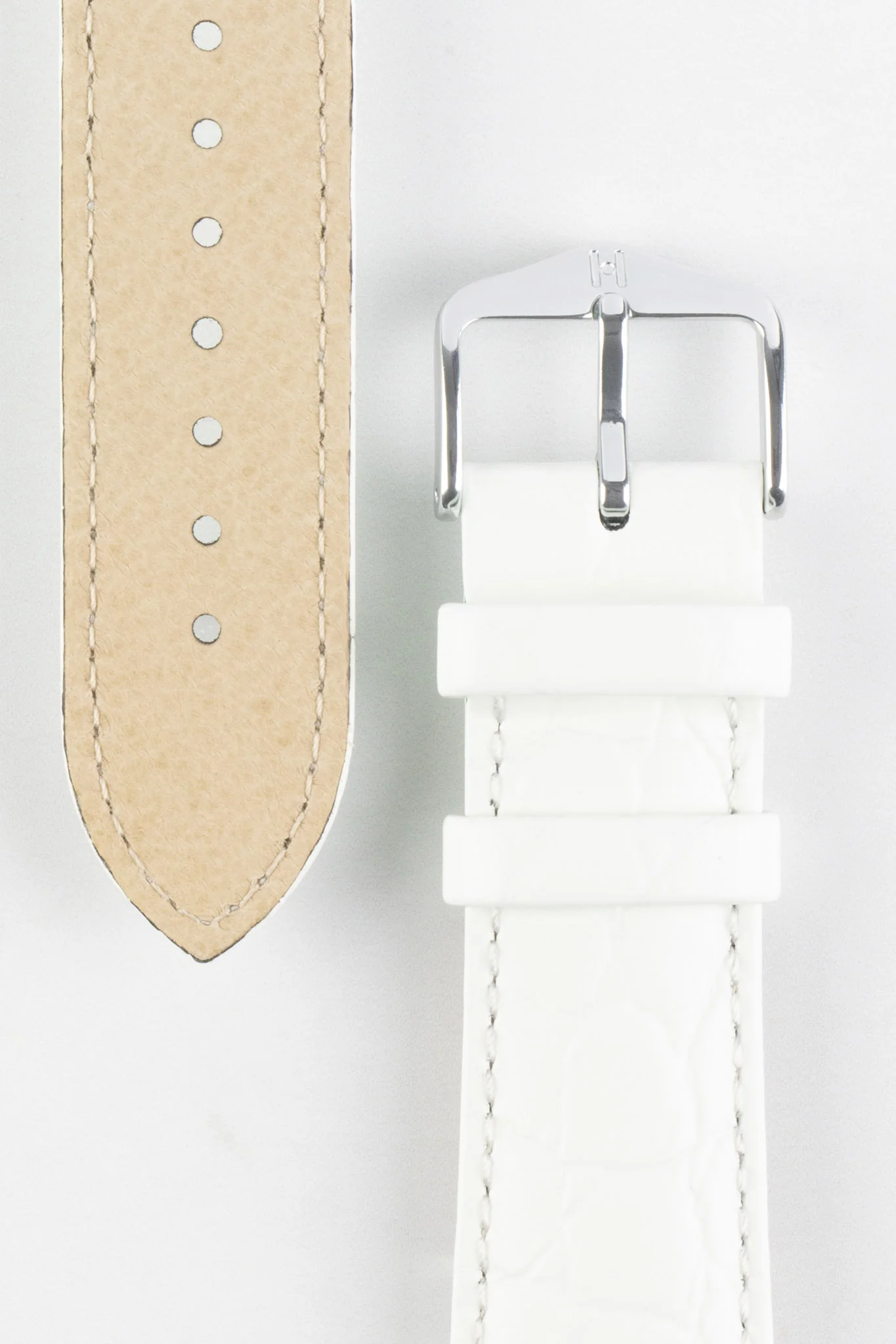Hirsch CROCOGRAIN Crocodile Embossed Leather Watch Strap in WHITE - Image 3