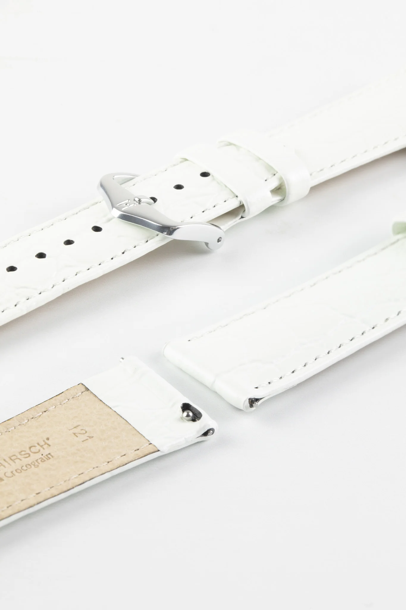 Hirsch CROCOGRAIN Crocodile Embossed Leather Watch Strap in WHITE - Image 7