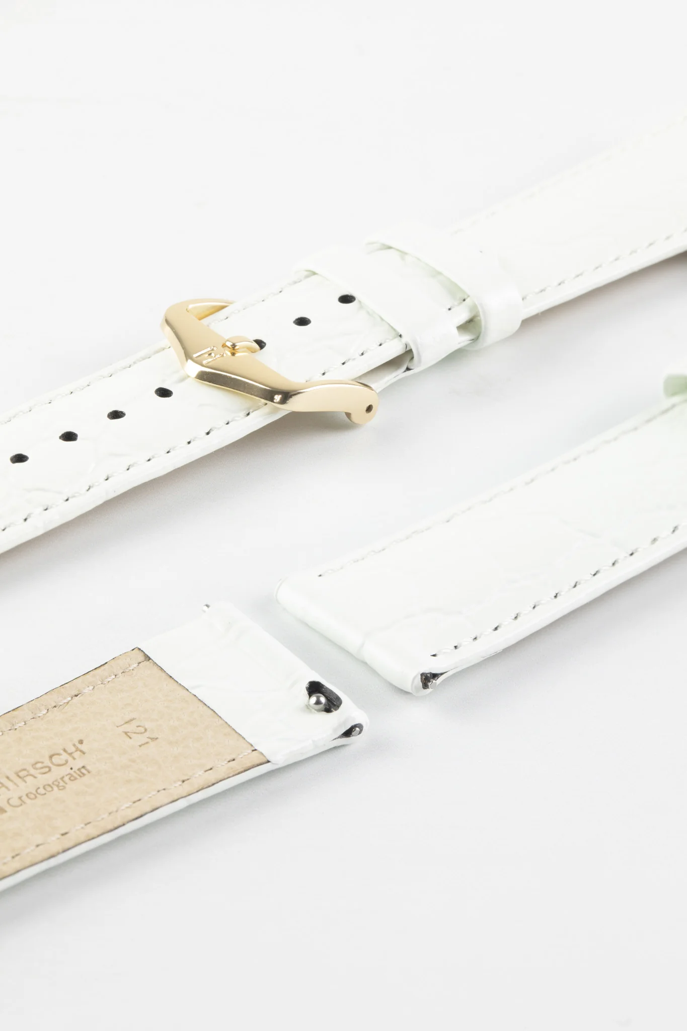 Hirsch CROCOGRAIN Crocodile Embossed Leather Watch Strap in WHITE - Image 8