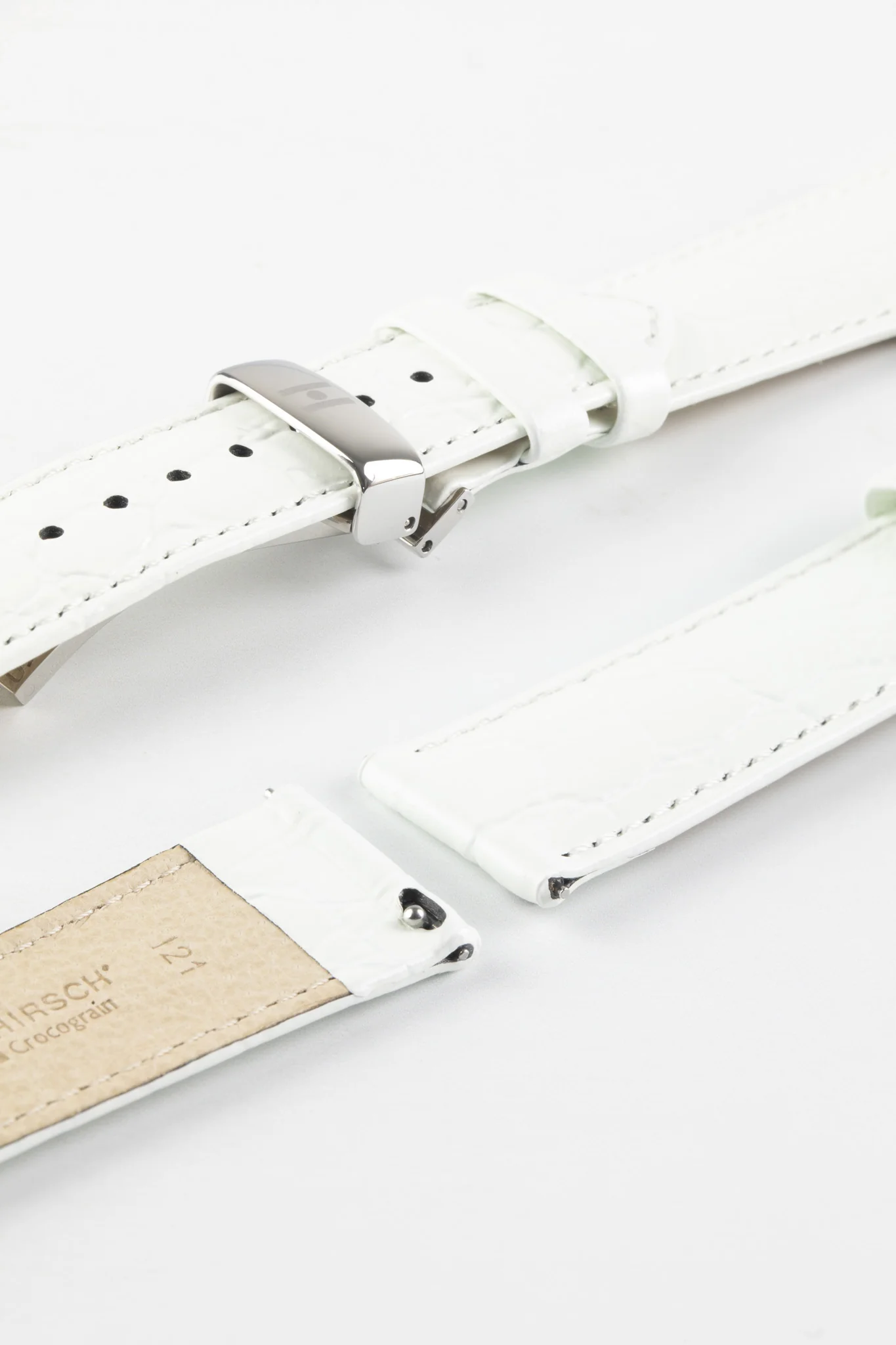 Hirsch CROCOGRAIN Crocodile Embossed Leather Watch Strap in WHITE - Image 9