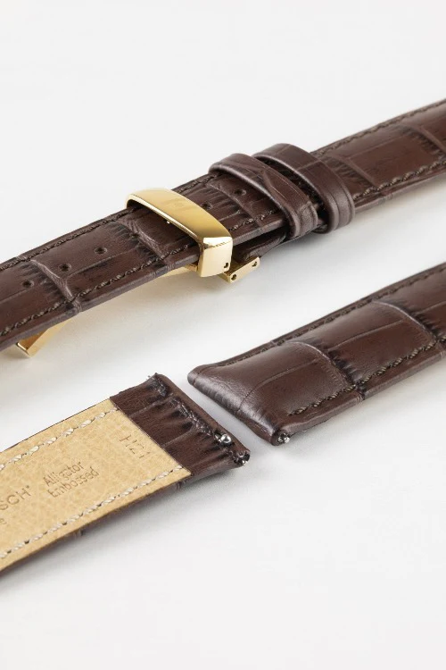 Hirsch DUKE Quick-Release Alligator Embossed Leather Watch Strap in BROWN - Image 10