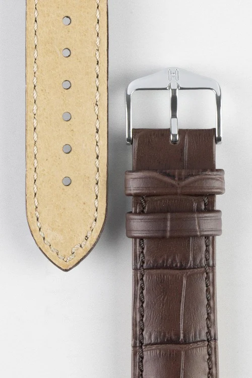 Hirsch DUKE Quick-Release Alligator Embossed Leather Watch Strap in BROWN - Image 3