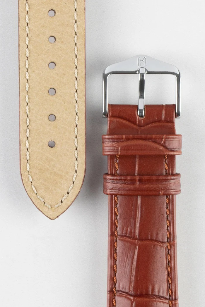Hirsch DUKE Quick-Release Alligator Embossed Leather Watch Strap in GOLD BROWN - Image 3