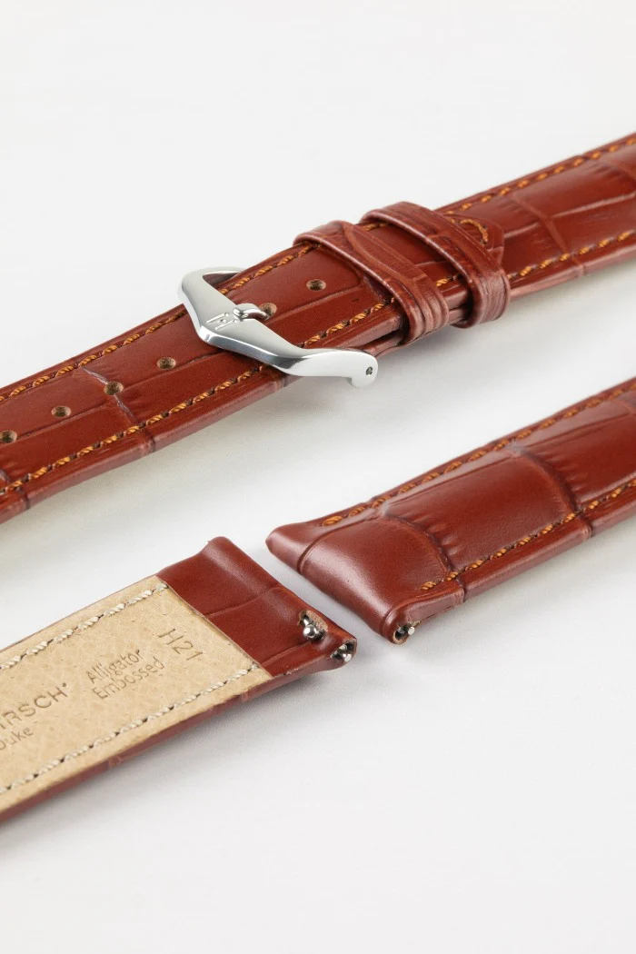 Hirsch DUKE Quick-Release Alligator Embossed Leather Watch Strap in GOLD BROWN - Image 7