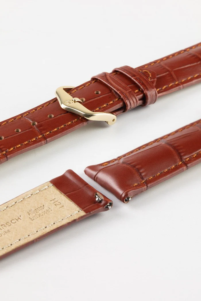 Hirsch DUKE Quick-Release Alligator Embossed Leather Watch Strap in GOLD BROWN - Image 8