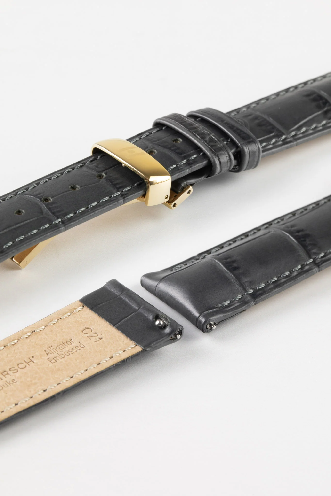 Hirsch DUKE Quick-Release Alligator Embossed Leather Watch Strap in GREY - Image 10