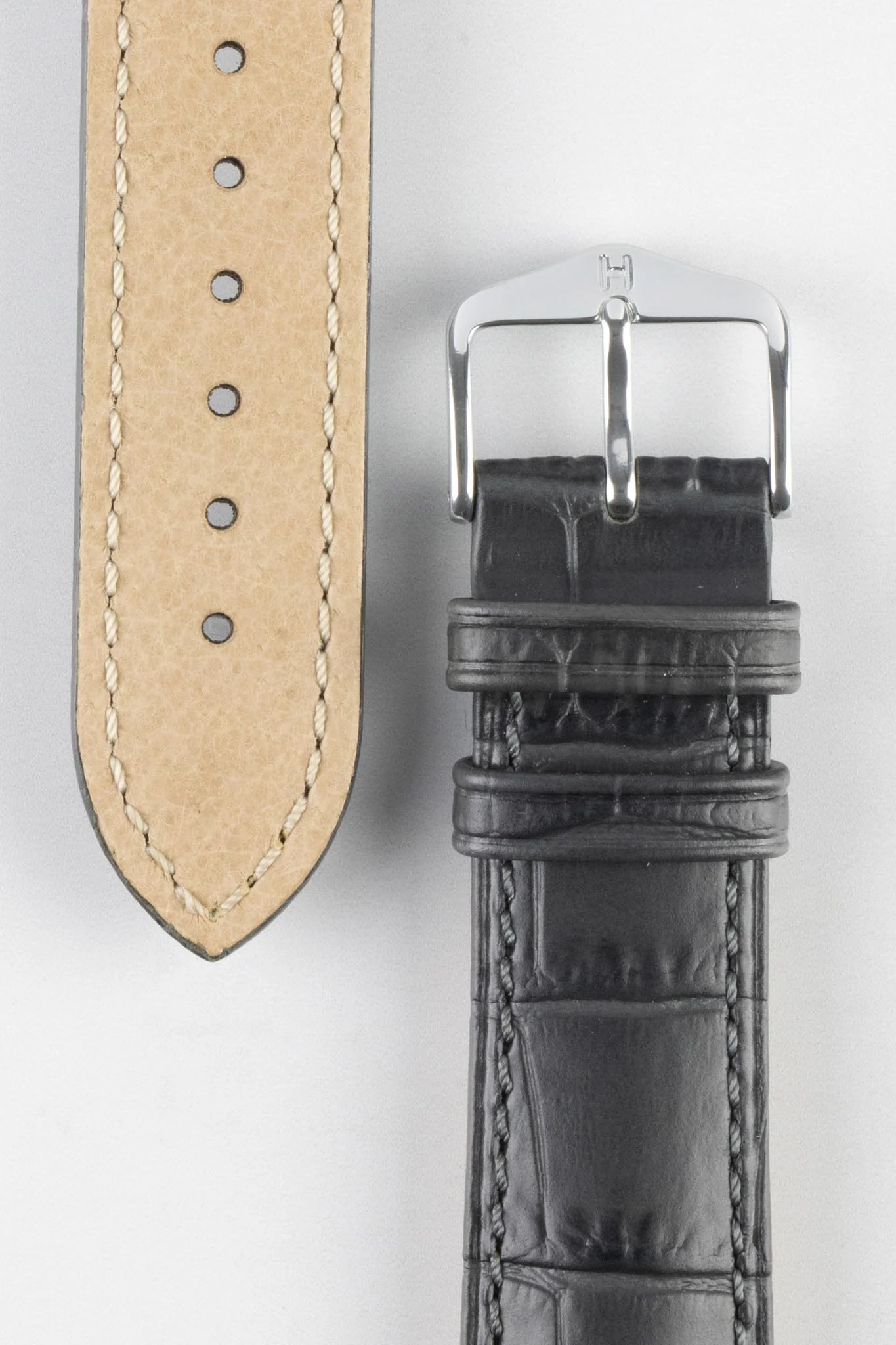 Hirsch DUKE Quick-Release Alligator Embossed Leather Watch Strap in GREY - Image 3