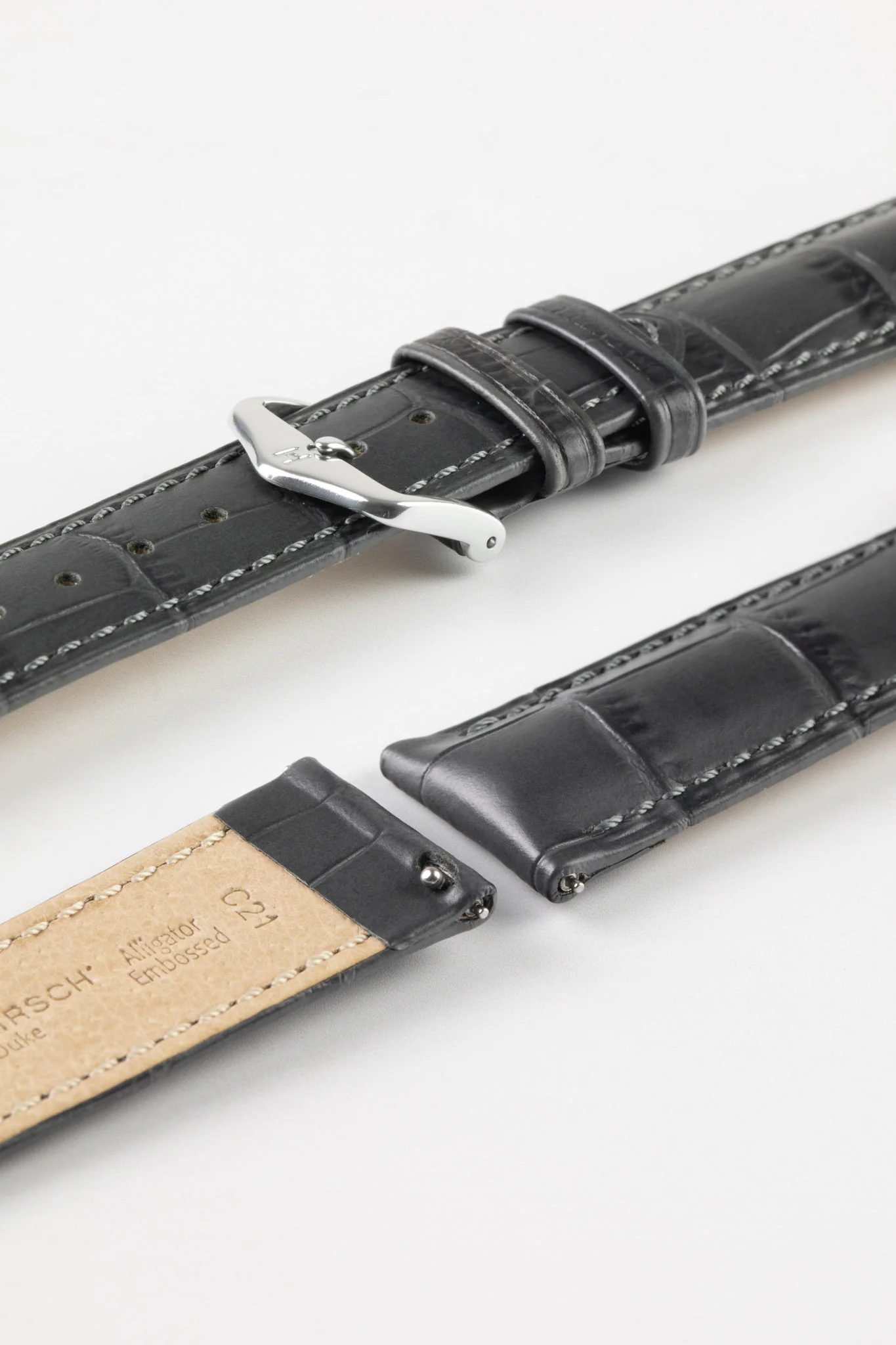 Hirsch DUKE Quick-Release Alligator Embossed Leather Watch Strap in GREY - Image 7