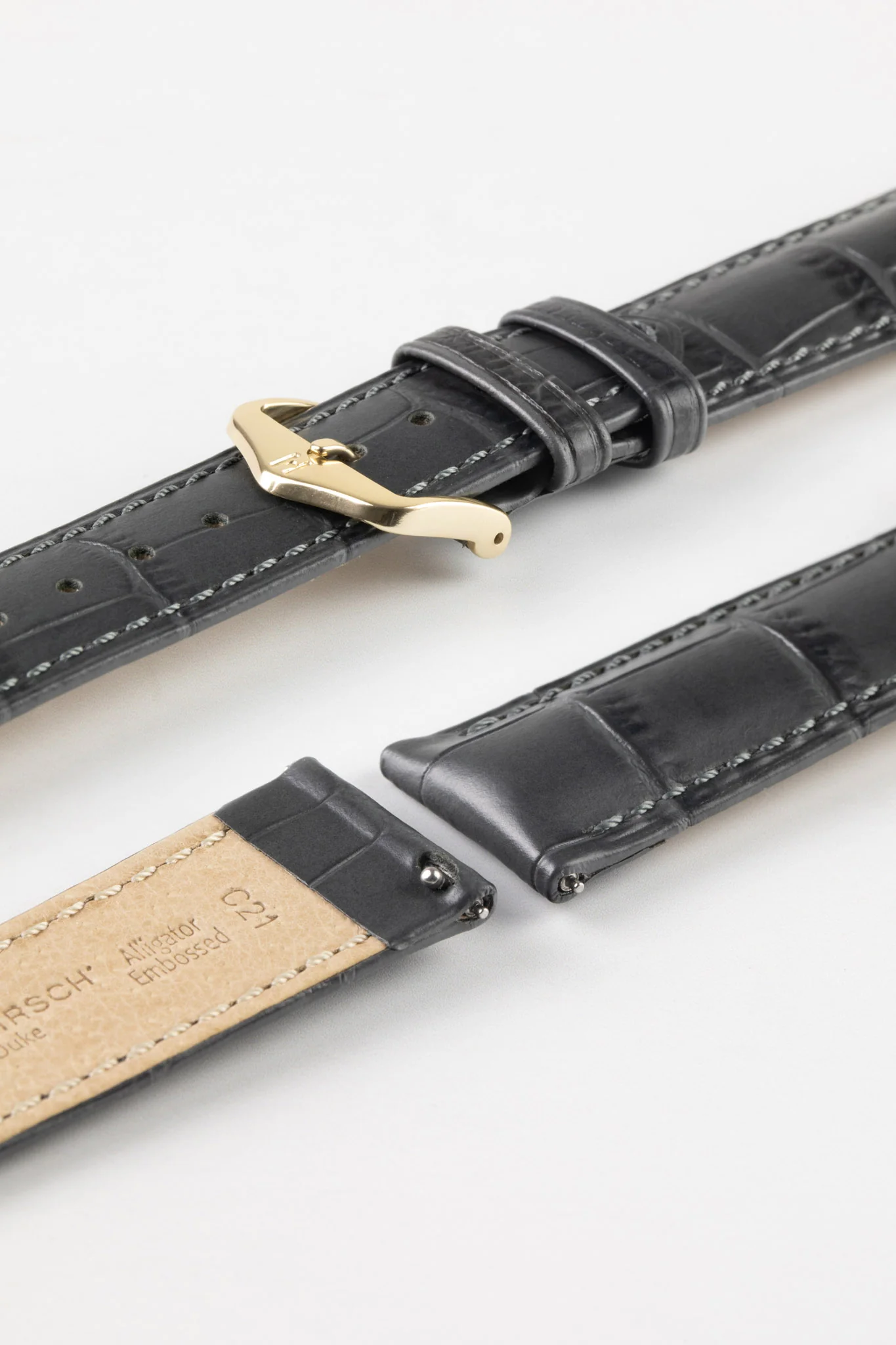 Hirsch DUKE Quick-Release Alligator Embossed Leather Watch Strap in GREY - Image 8