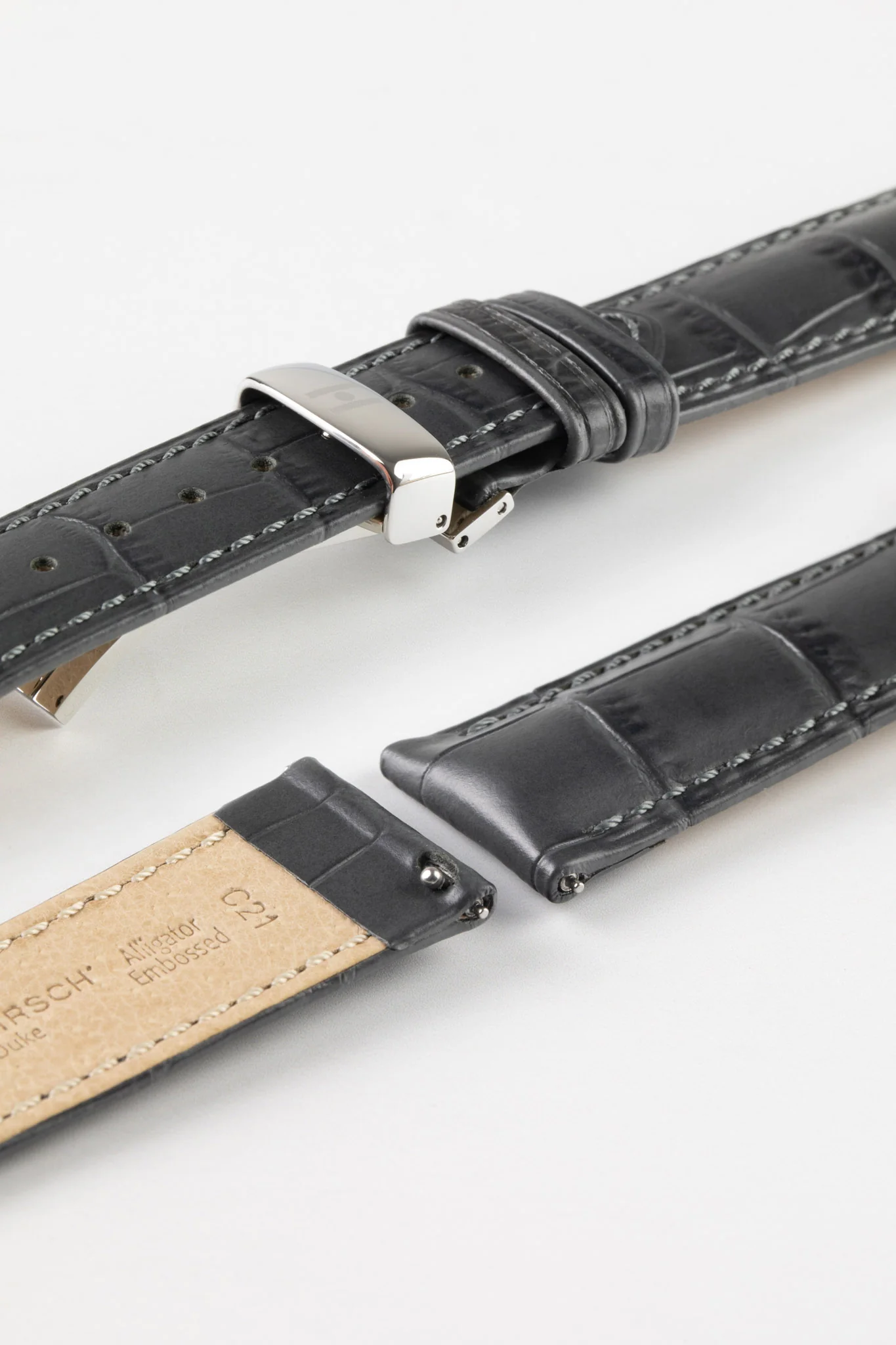 Hirsch DUKE Quick-Release Alligator Embossed Leather Watch Strap in GREY - Image 9