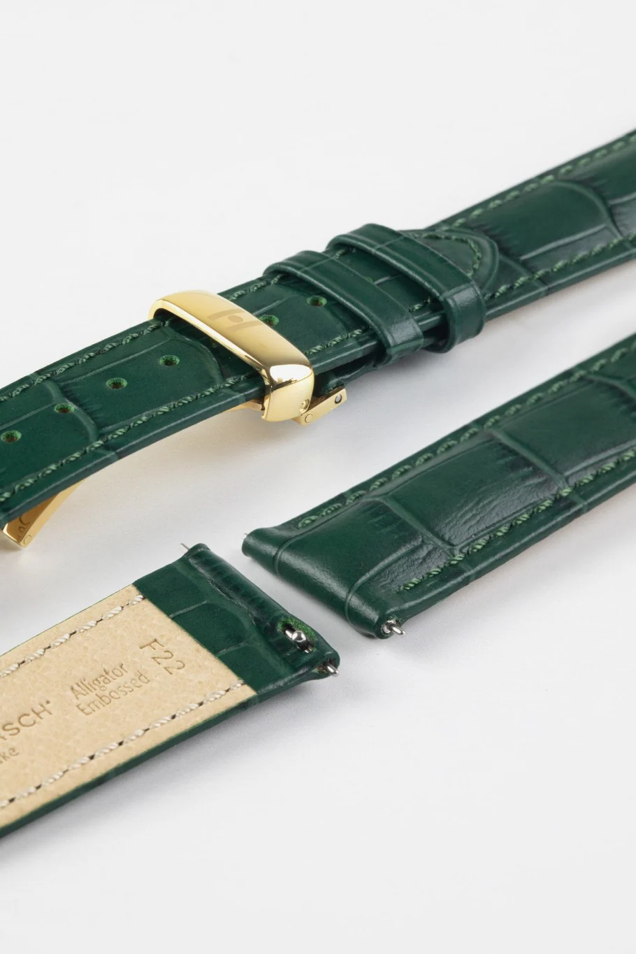 Hirsch DUKE Alligator Embossed Leather Watch Strap in GREEN - Image 10