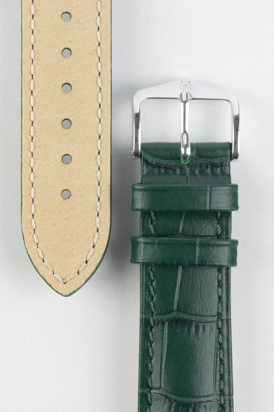 Hirsch DUKE Alligator Embossed Leather Watch Strap in GREEN - Image 3