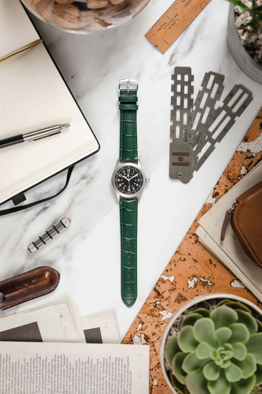 Hirsch DUKE Alligator Embossed Leather Watch Strap in GREEN - Image 6