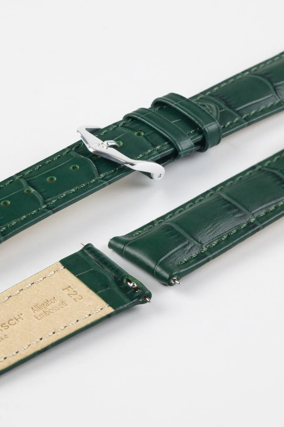 Hirsch DUKE Alligator Embossed Leather Watch Strap in GREEN - Image 7