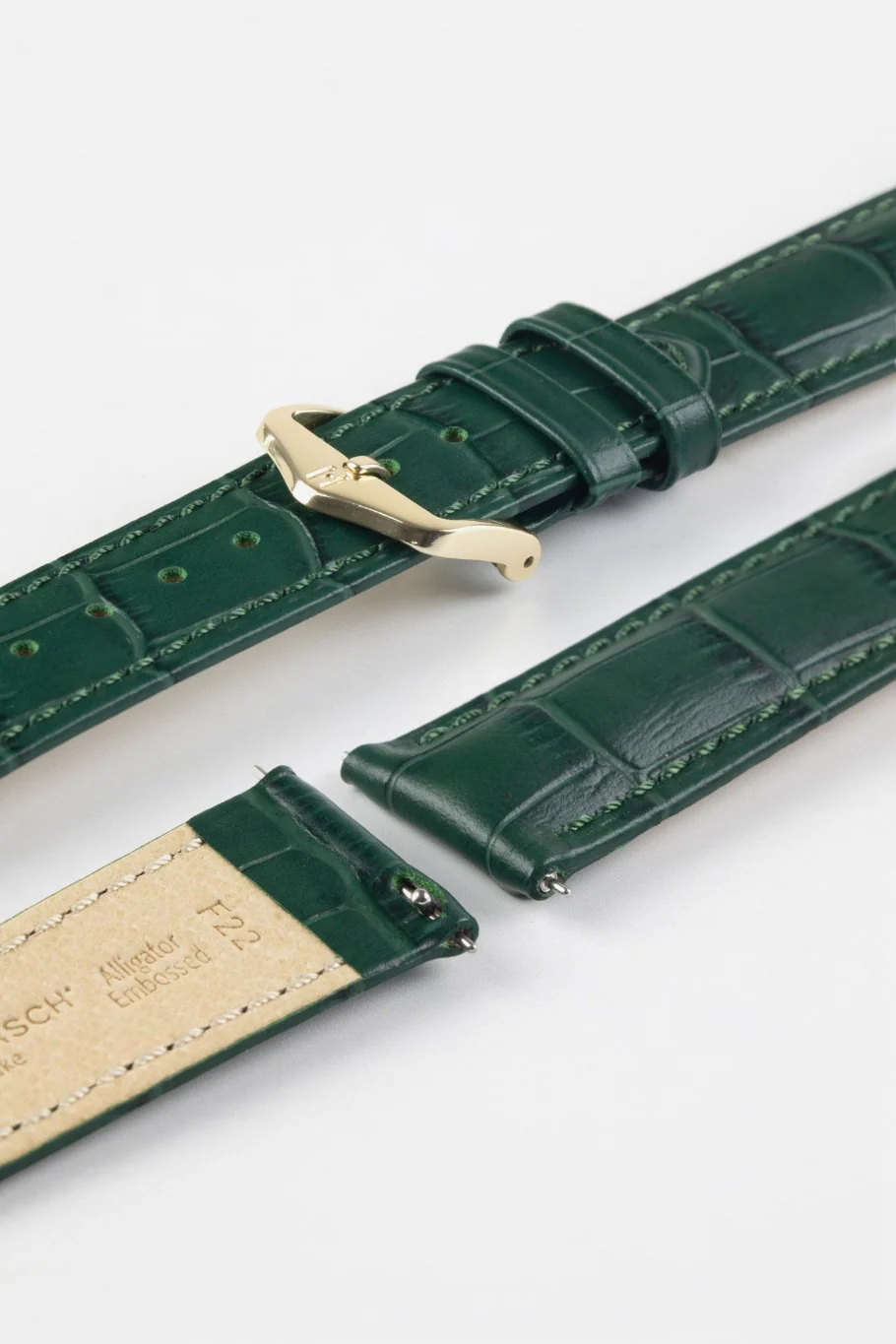 Hirsch DUKE Alligator Embossed Leather Watch Strap in GREEN - Image 8
