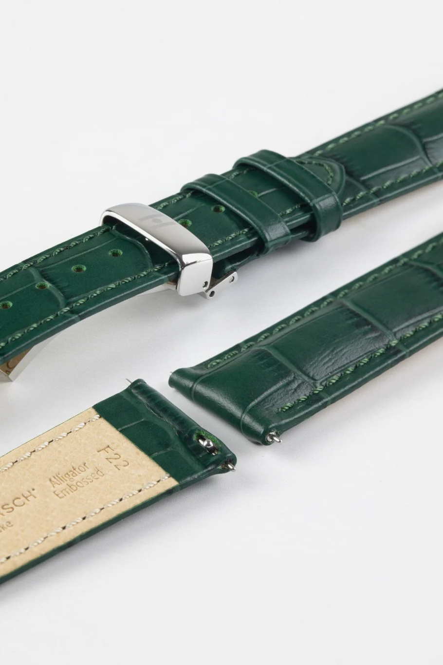 Hirsch DUKE Alligator Embossed Leather Watch Strap in GREEN - Image 9