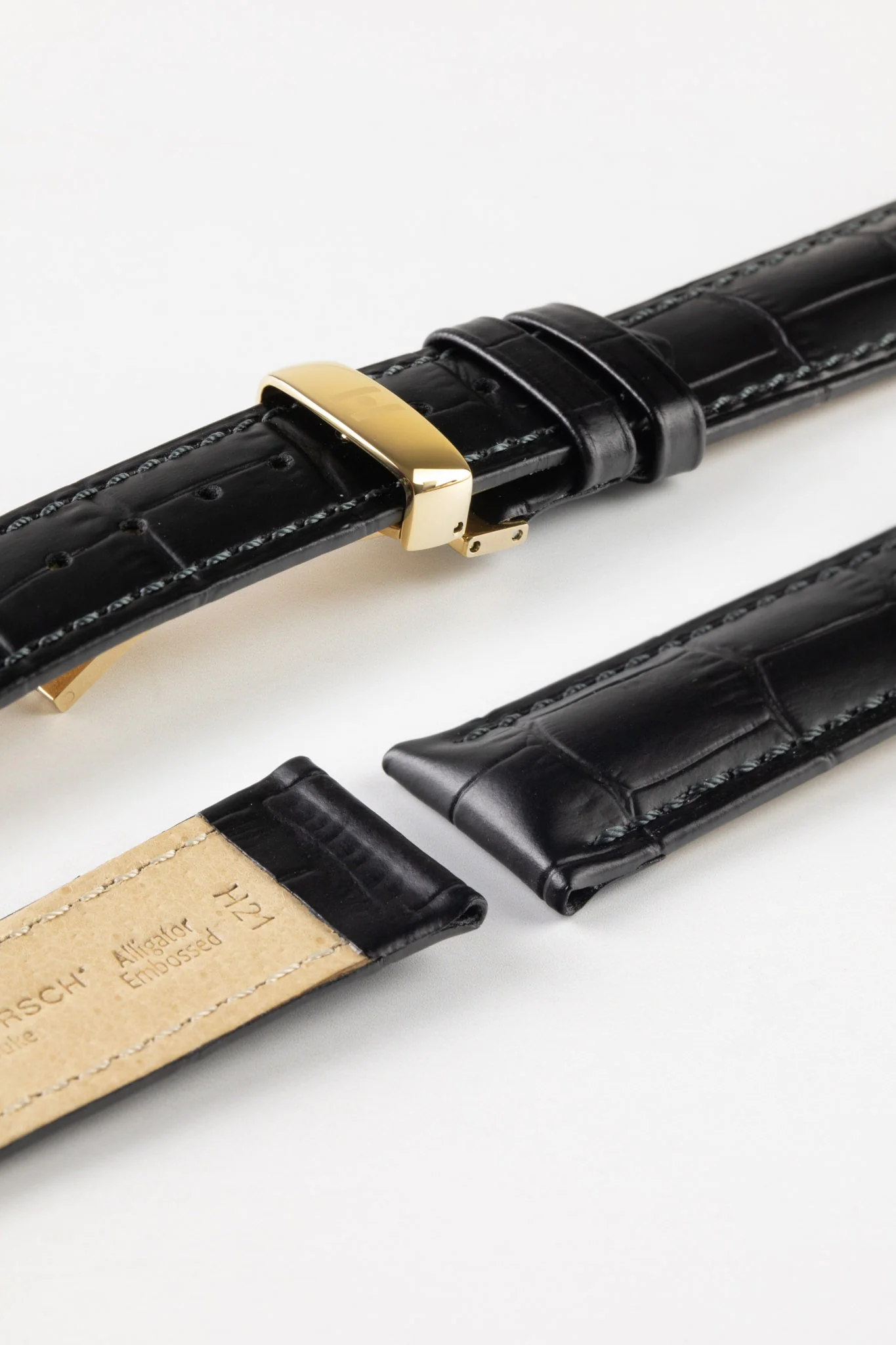 Hirsch DUKE NQR Alligator Embossed Leather Watch Strap - BLACK - Image 10
