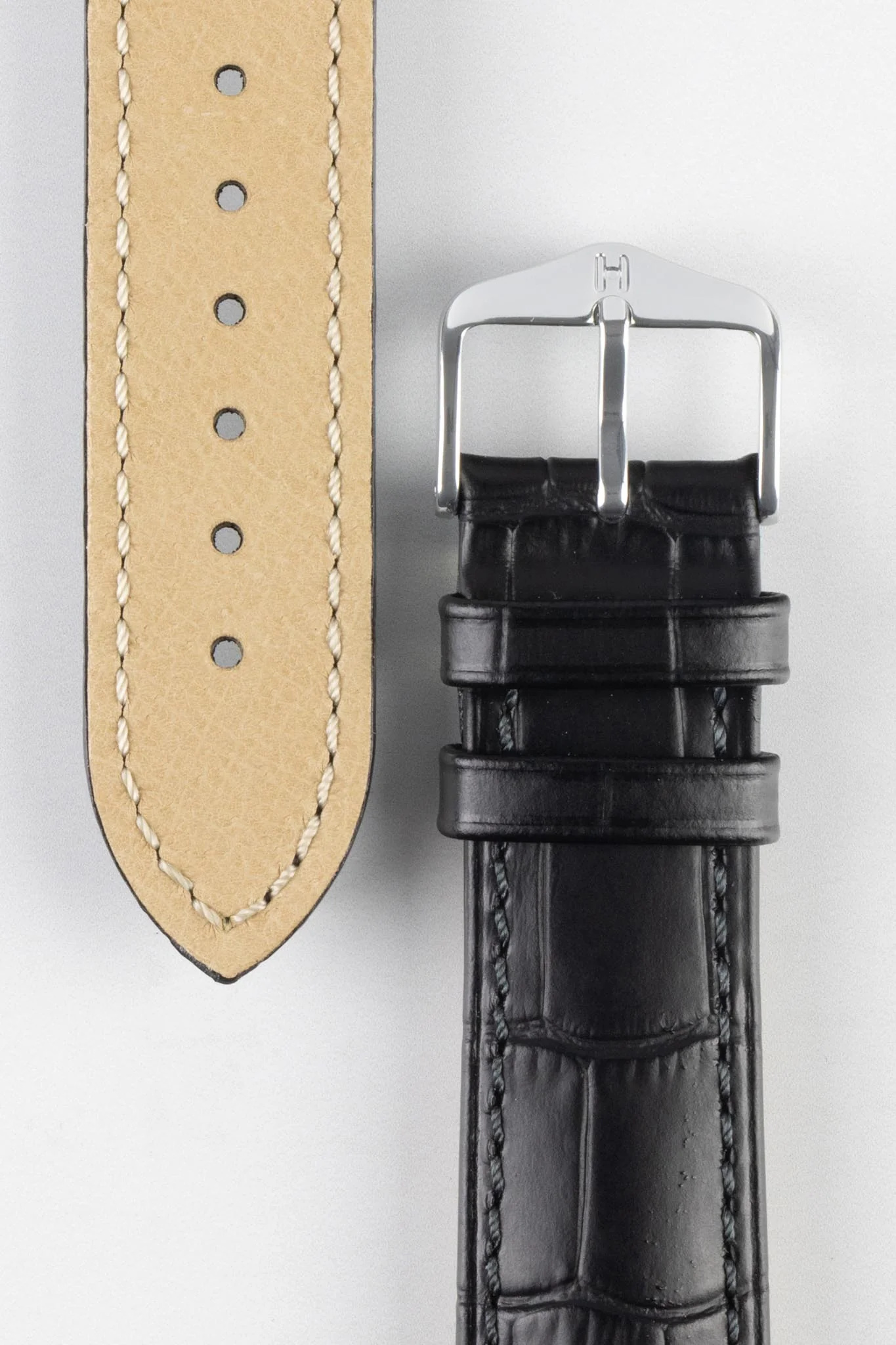 Hirsch DUKE NQR Alligator Embossed Leather Watch Strap - BLACK - Image 3
