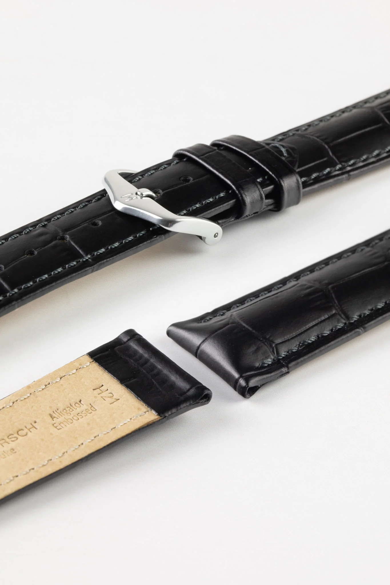 Hirsch DUKE NQR Alligator Embossed Leather Watch Strap - BLACK - Image 7