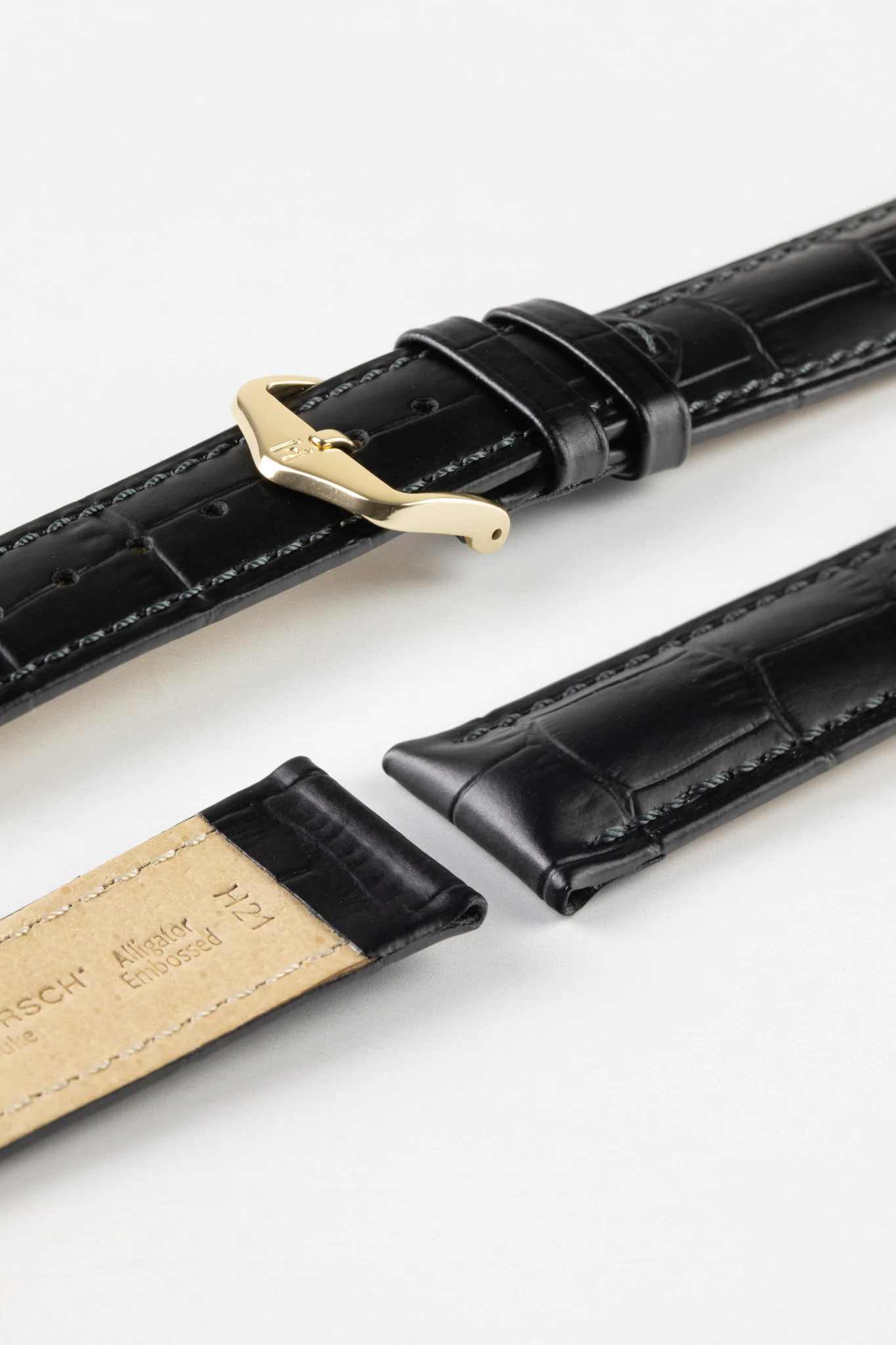 Hirsch DUKE NQR Alligator Embossed Leather Watch Strap - BLACK - Image 8